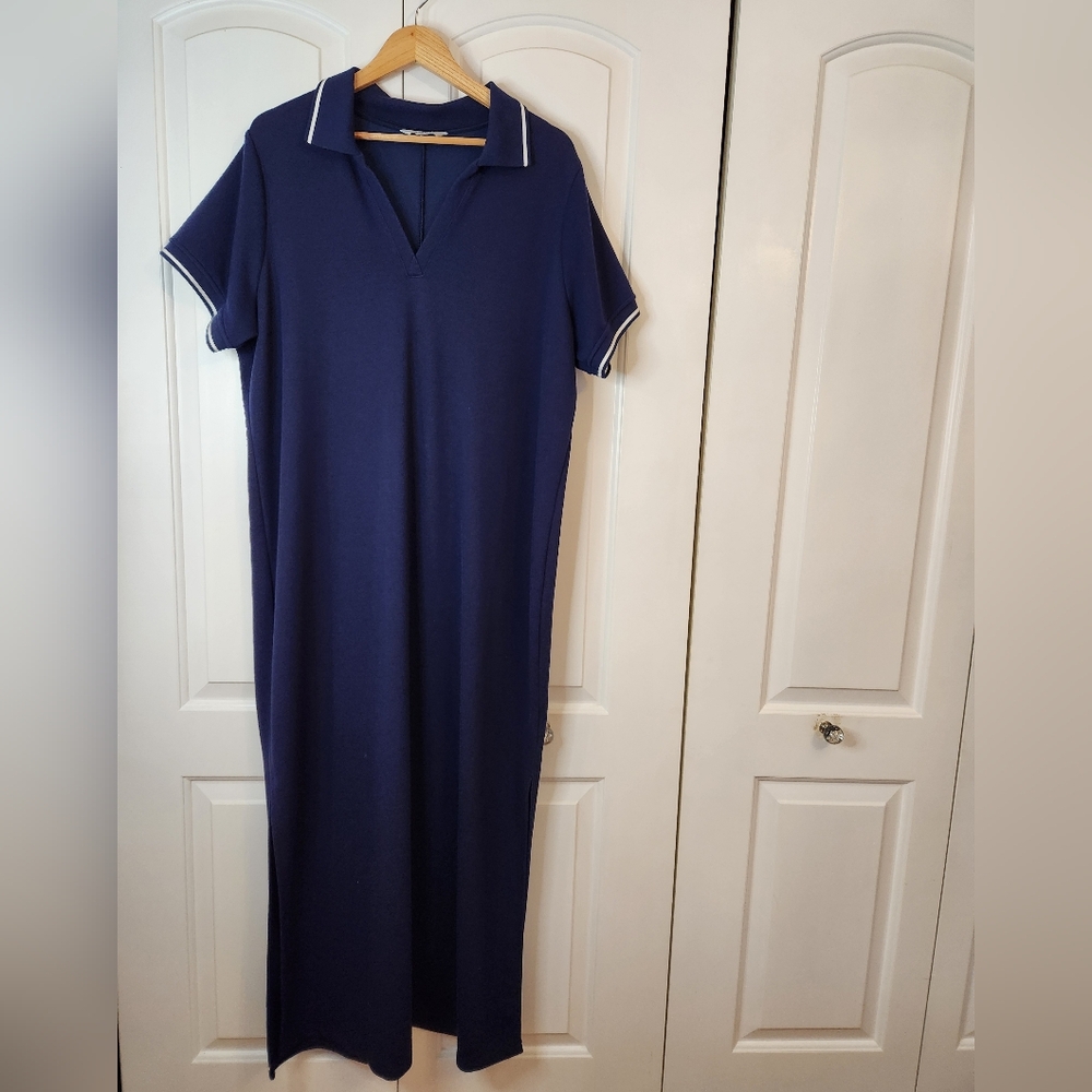 SPANX AirEssentials Pique Polo Midi Dress Polo Shirt Navy White Trim Size XXL - Picture 3 of 13
